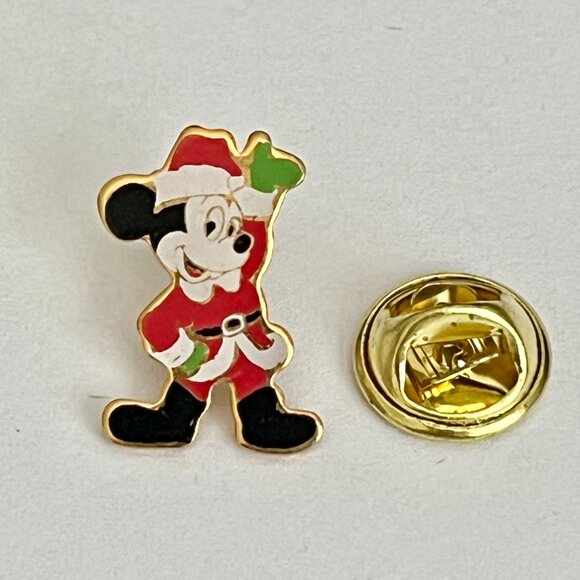 Vintage Walt Disney Productions Santa Mickey Mouse Christmas Pin Tie Tac Lapel - Picture 6 of 8